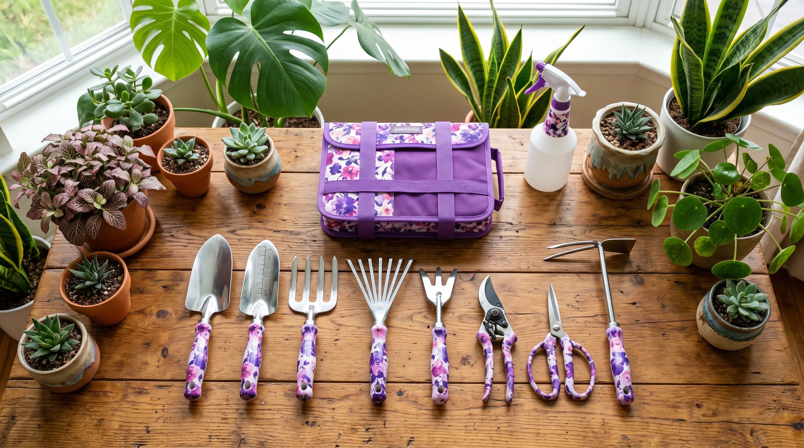JUMPHIGH 10 piece garden tool set unboxing for indoor plants